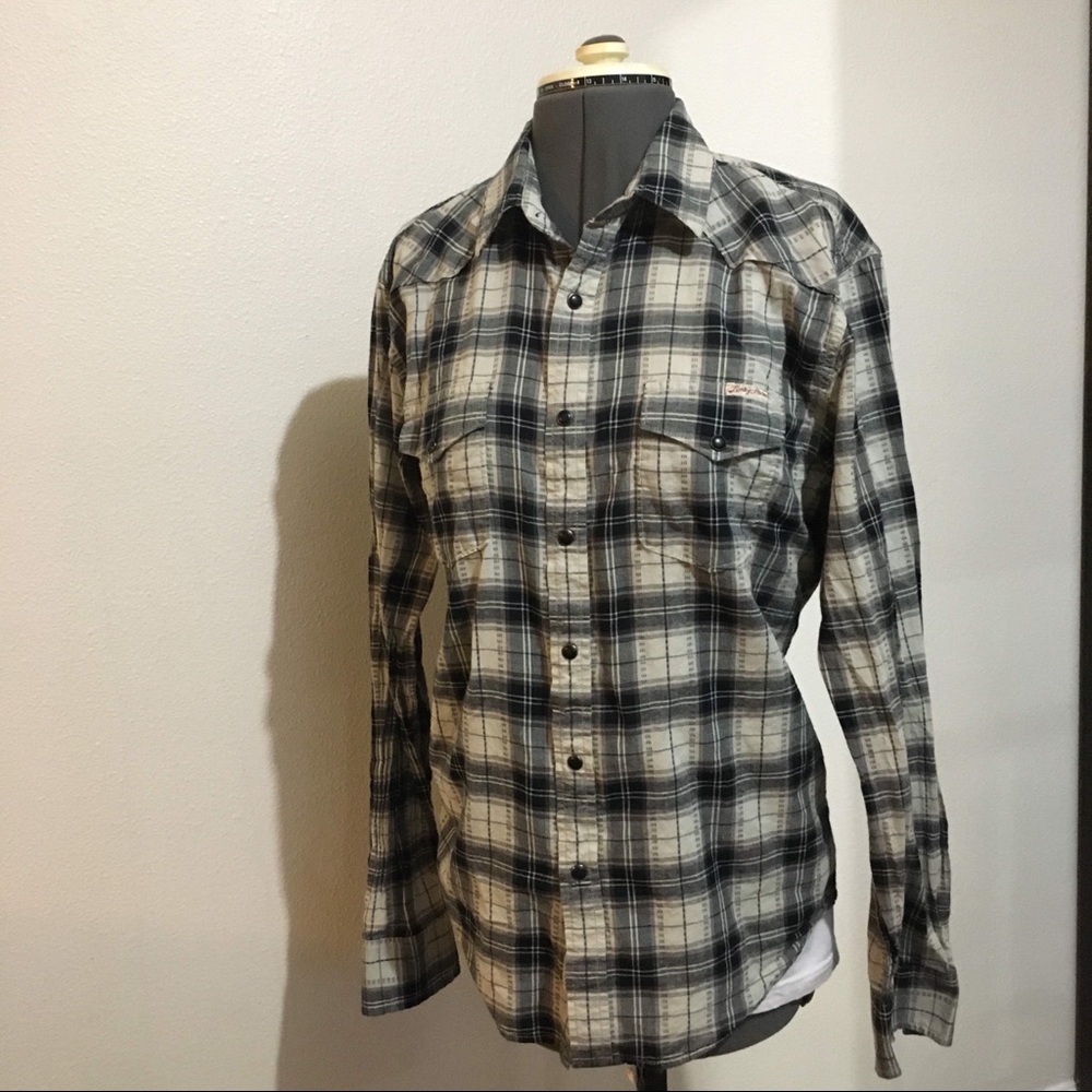 LUCKY BRAND Sportswear White/Black Plaid Shirt Med